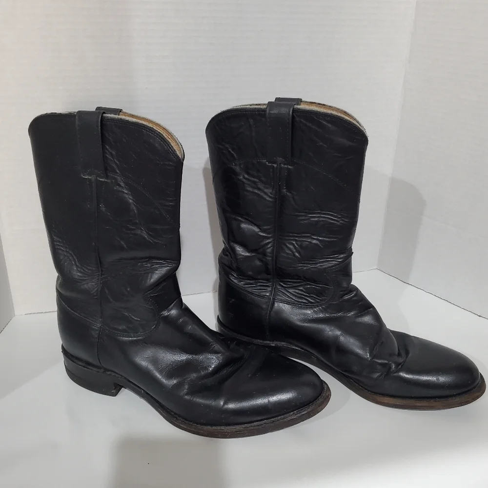 Justin Boots 3133 E Black Leather traditional Roper Boots Mens Size 8 D